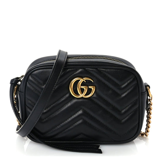 Gucci Calfskin Matelasse Mini GG Marmont Chain Shoulder Bag  Black
