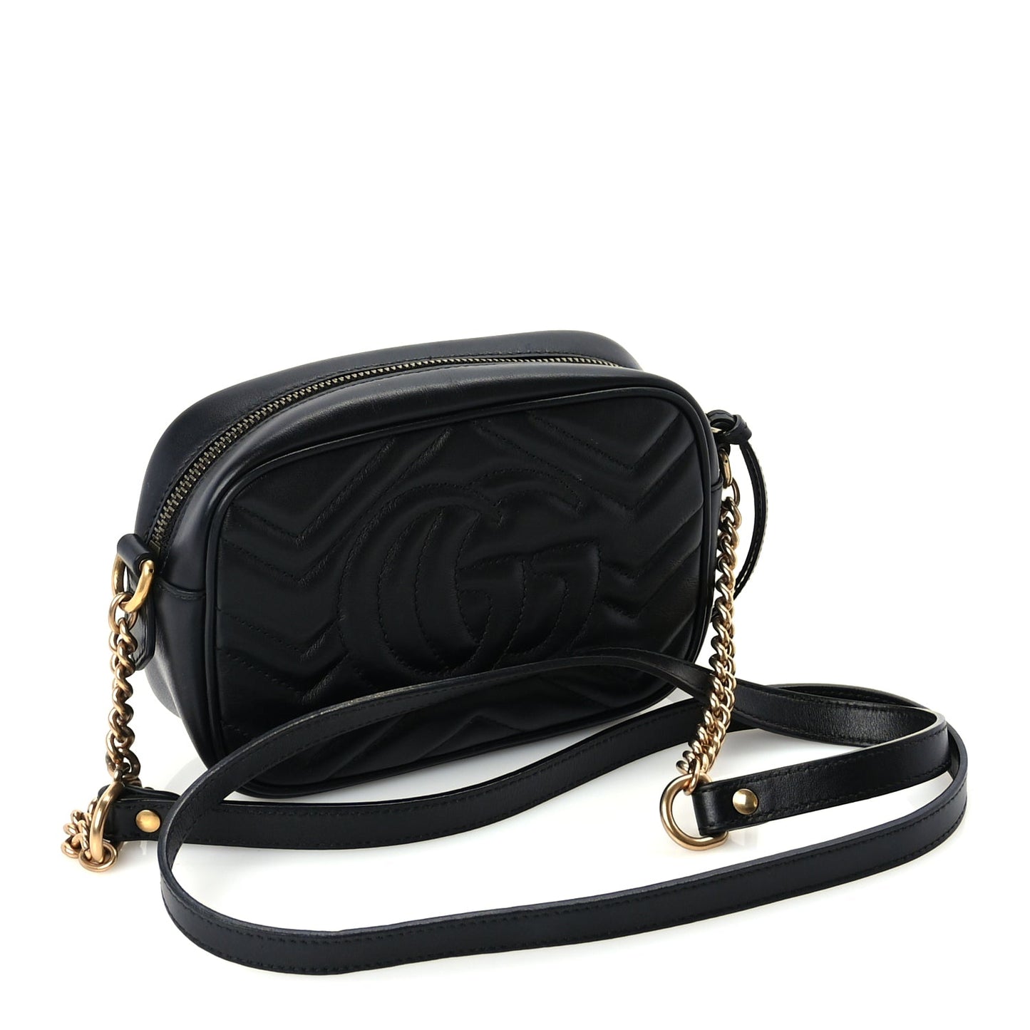 Gucci Calfskin Matelasse Mini GG Marmont Chain Shoulder Bag  Black