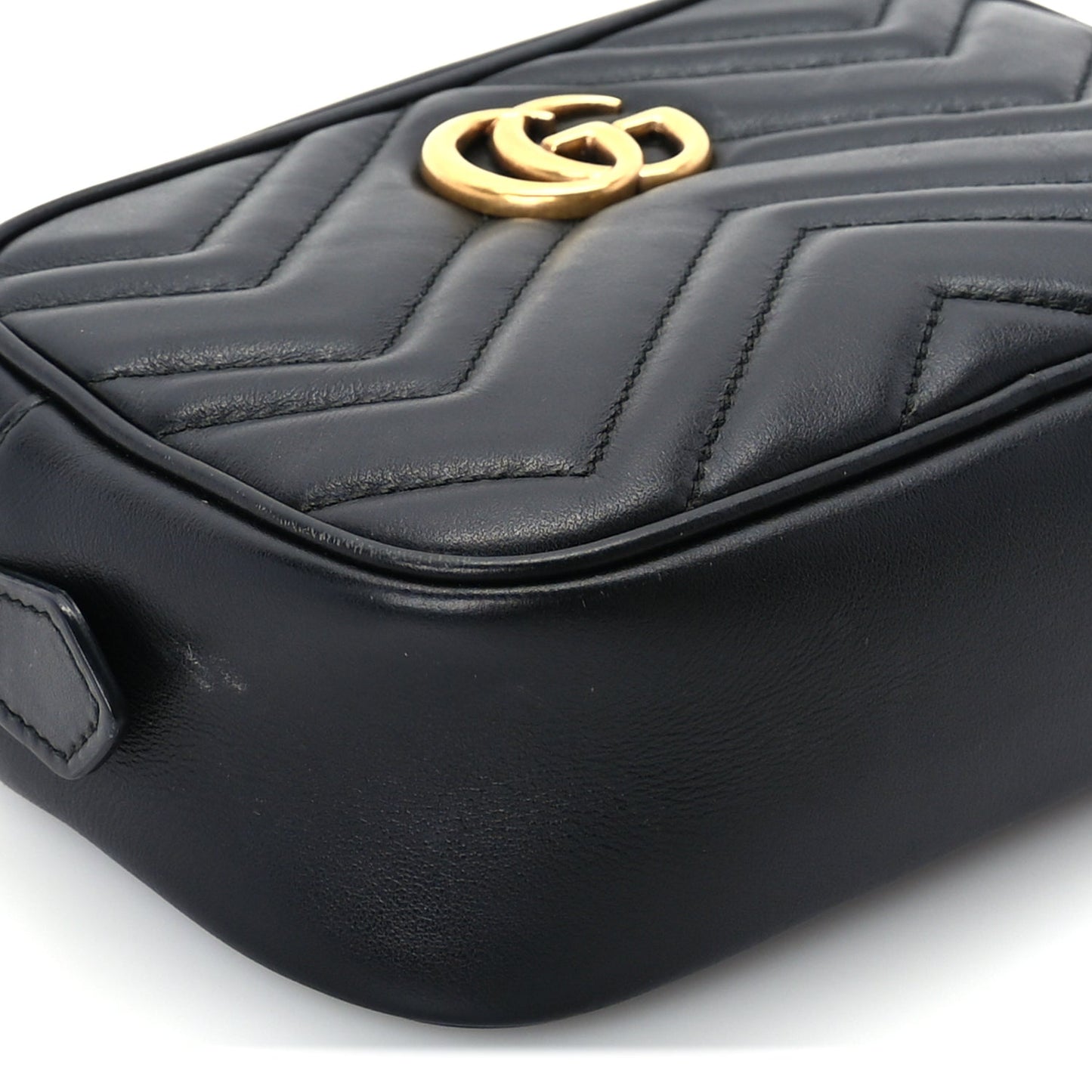 Gucci Calfskin Matelasse Mini GG Marmont Chain Shoulder Bag  Black