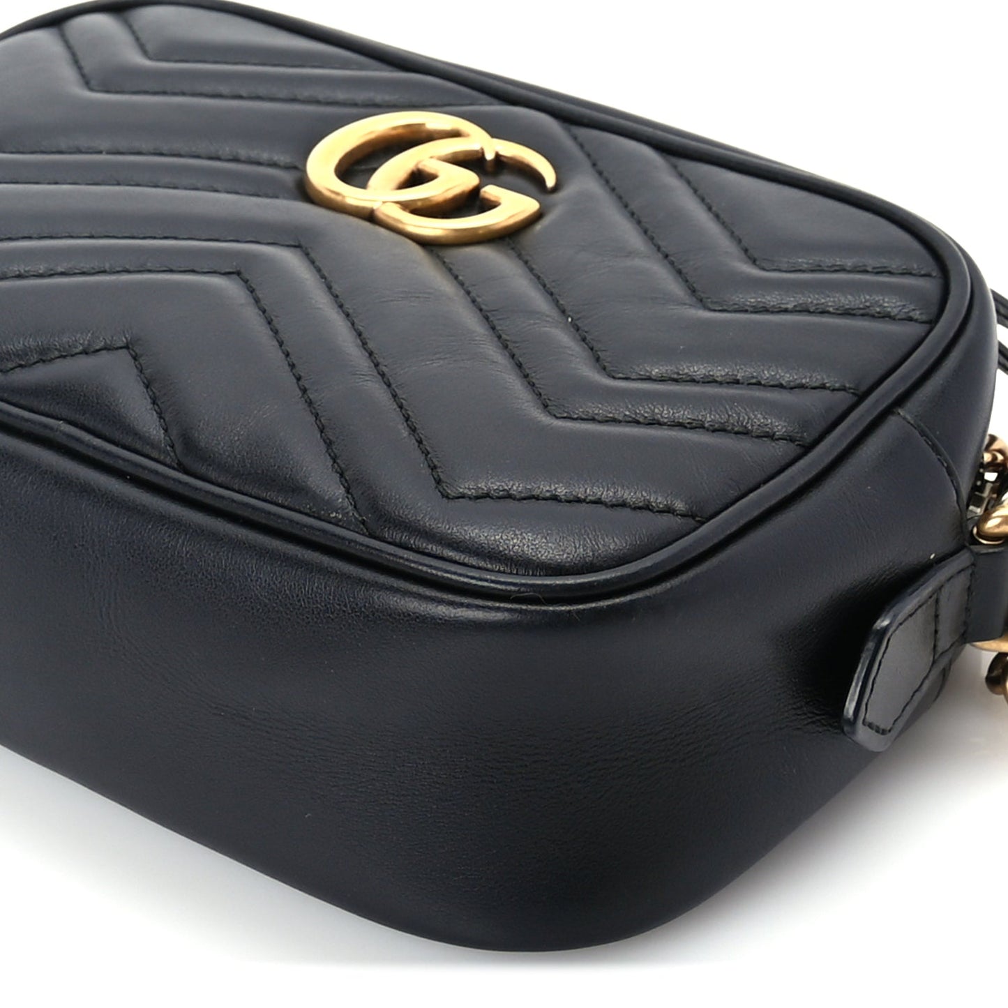 Gucci Calfskin Matelasse Mini GG Marmont Chain Shoulder Bag  Black