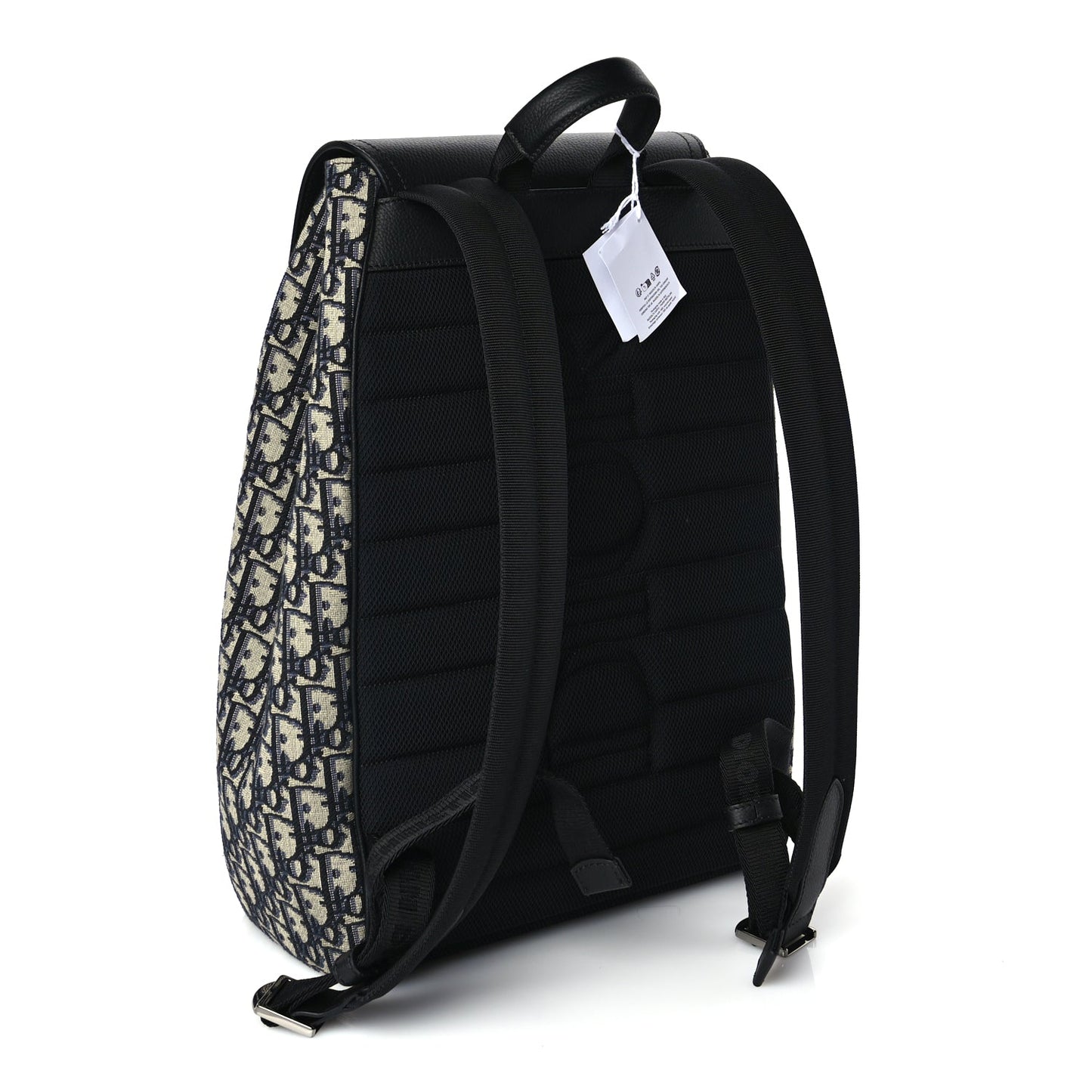Christian Dior Oblique Jacquard Grained Calfskin Drawstring Saddle Backpack Beige Black Oblique Monogram