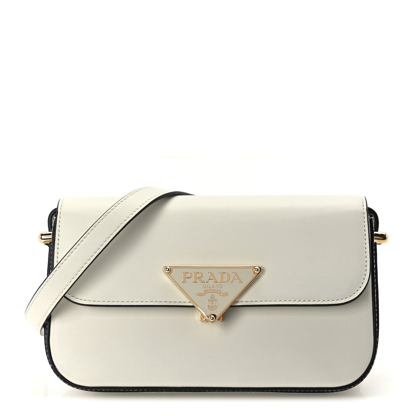 Prada Box Calfskin Triangle Embleme Flap Shoulder Bag  White