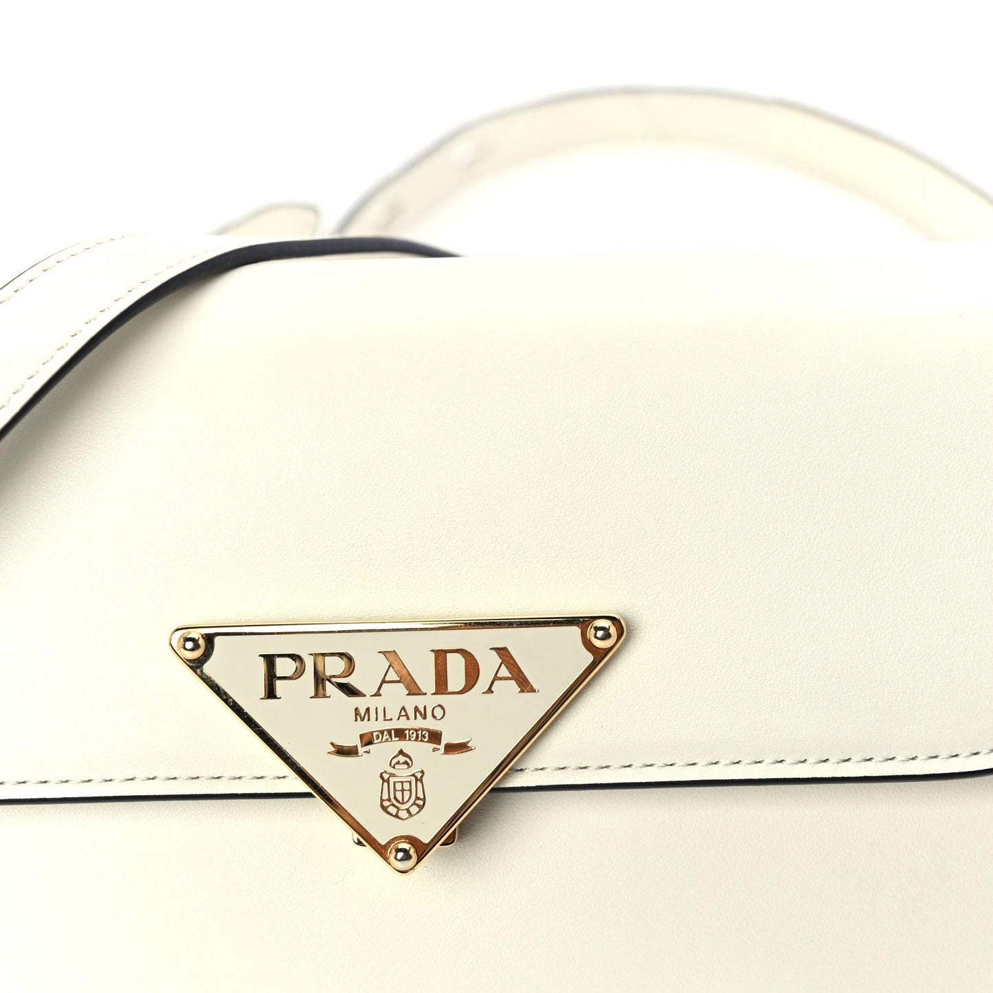 Prada Box Calfskin Triangle Embleme Flap Shoulder Bag  White