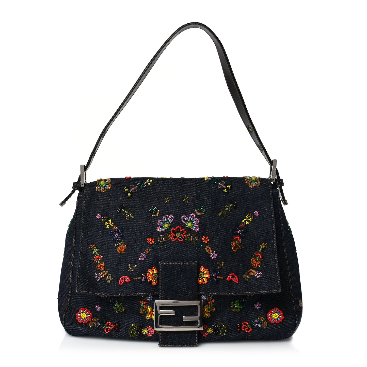 Fendi Denim Beaded Mama Baguette Blue