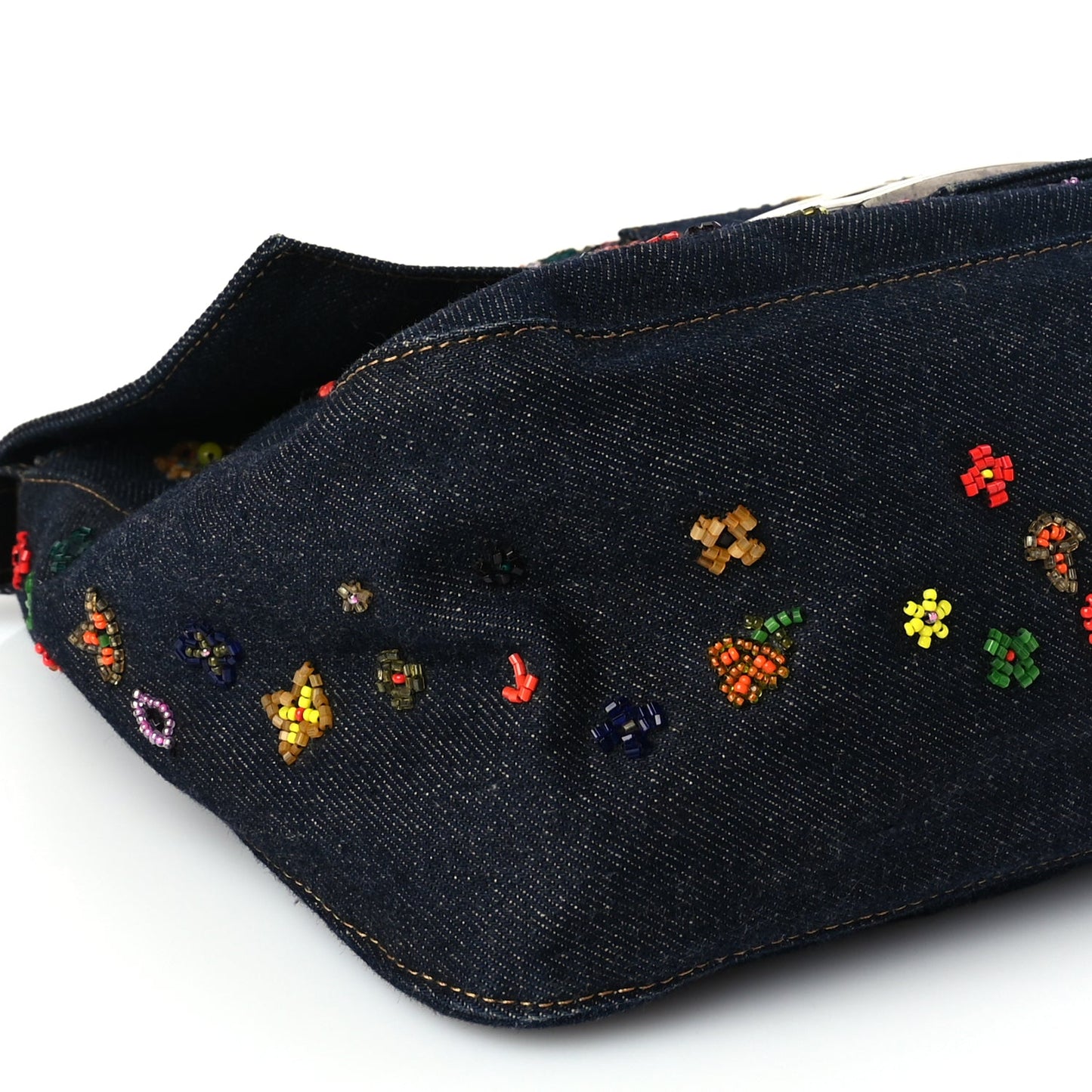 Fendi Denim Beaded Mama Baguette Blue
