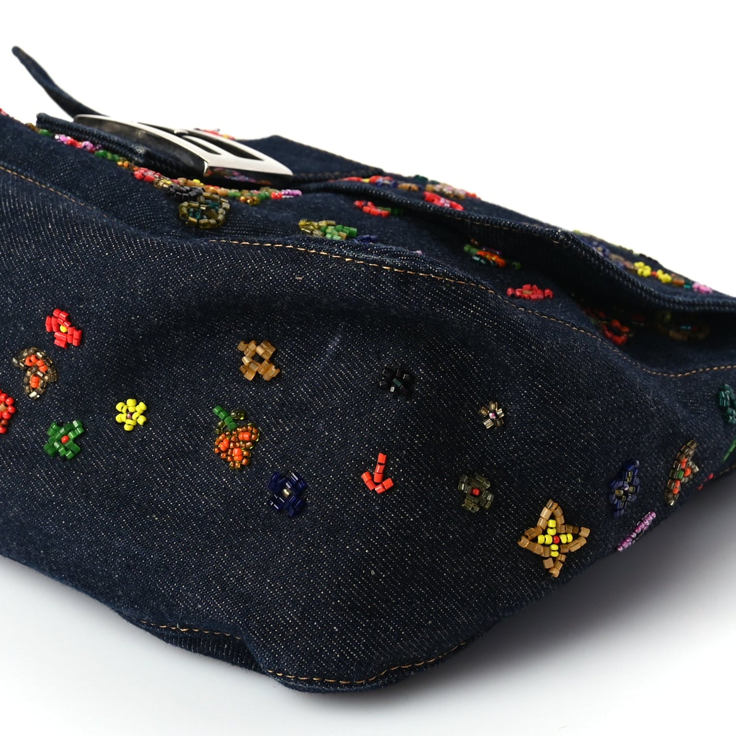 Fendi Denim Beaded Mama Baguette Blue