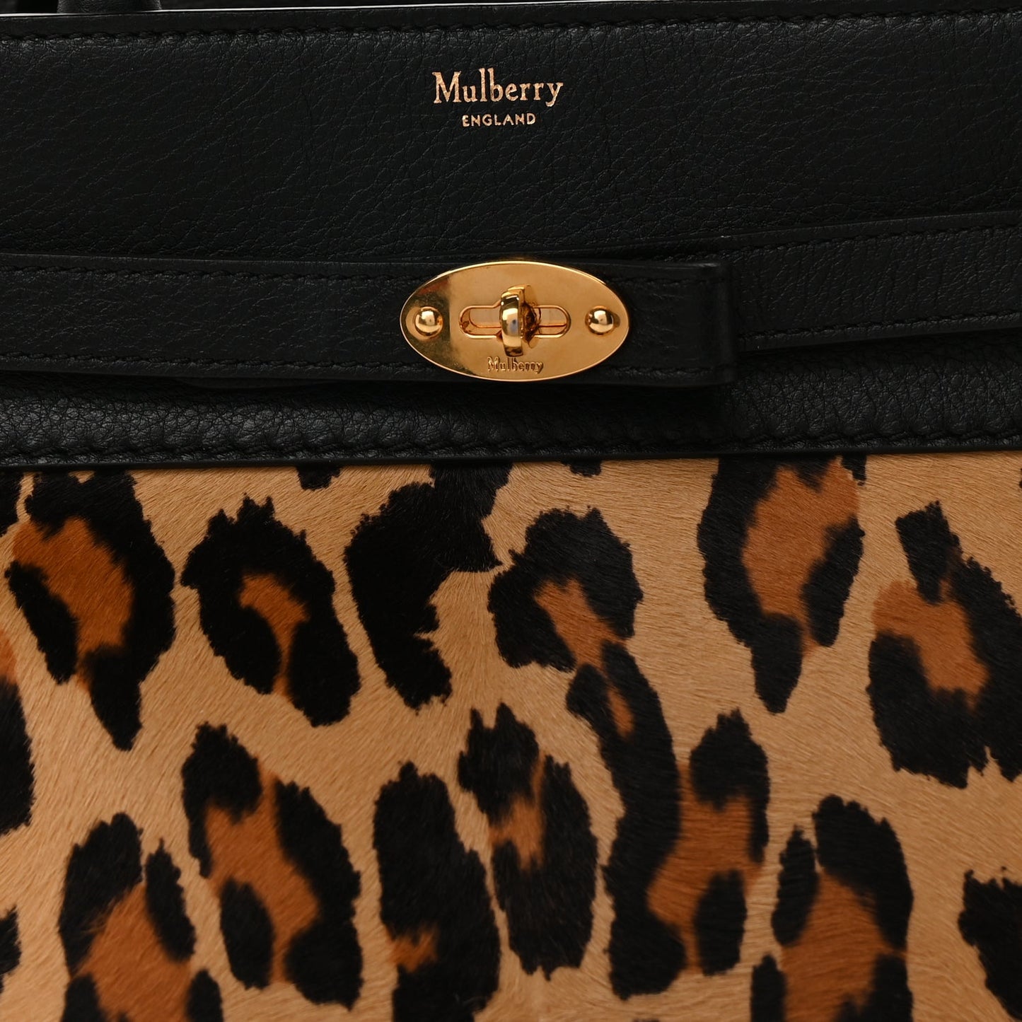 Mulberry Calf Hair Calfskin Leopard Print Small Belted Bayswater Tote Black