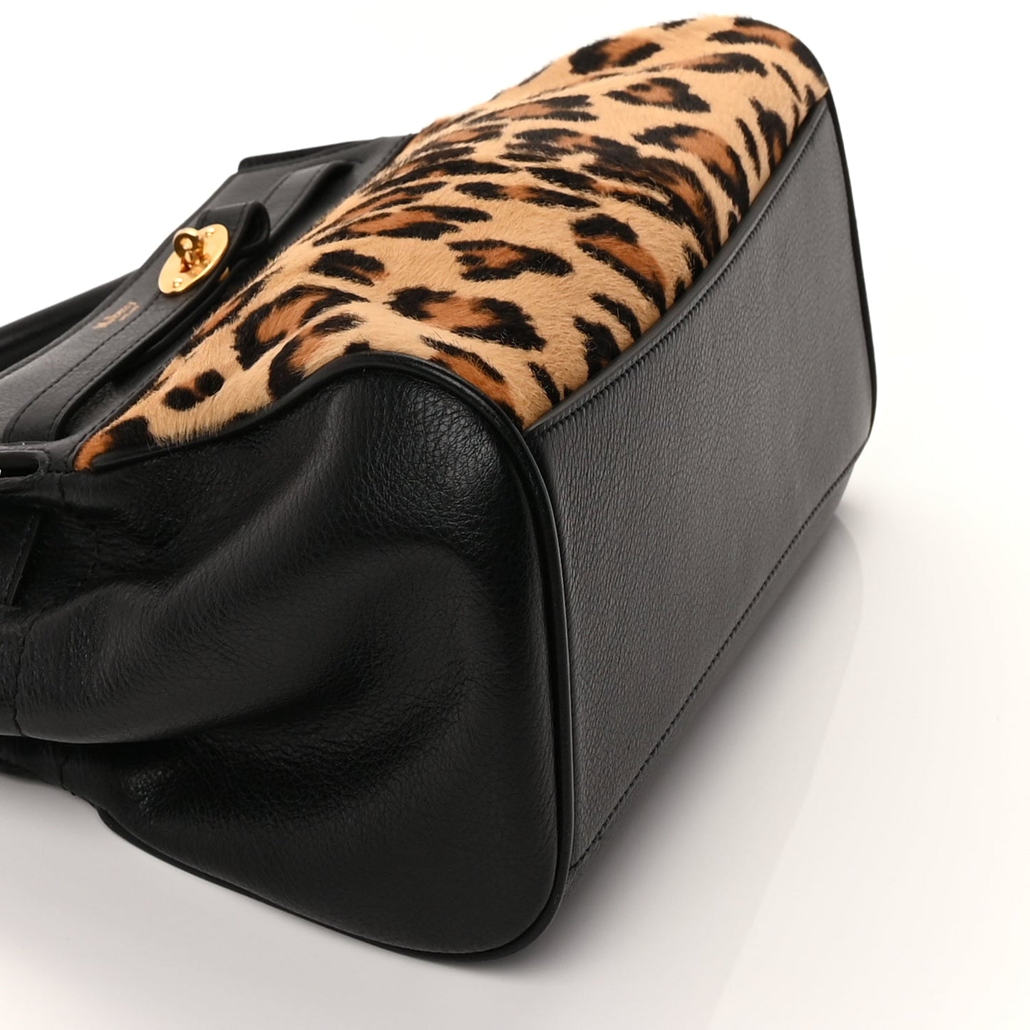 Mulberry Calf Hair Calfskin Leopard Print Small Belted Bayswater Tote Black