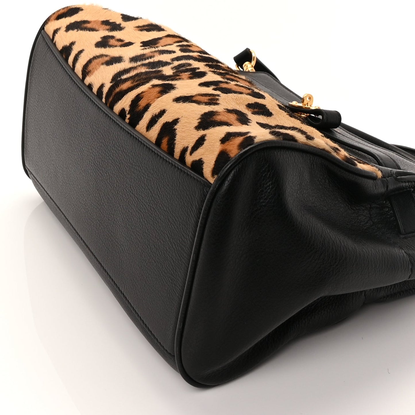 Mulberry Calf Hair Calfskin Leopard Print Small Belted Bayswater Tote Black