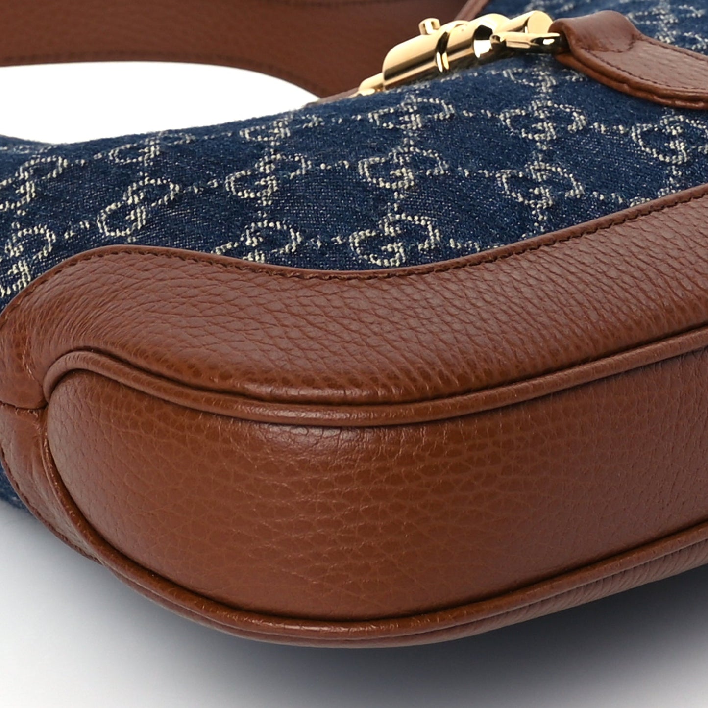 Gucci New Denim GG Monogram Calfskin Small Jackie 1961 Hobo Blue Tea Cuir