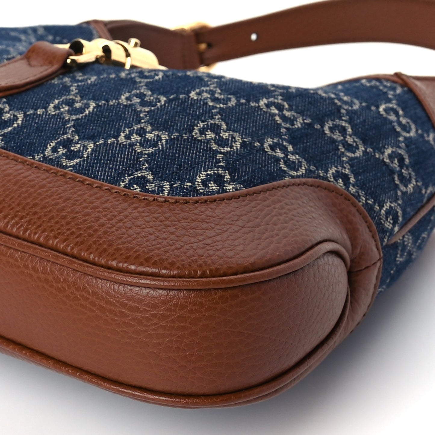 Gucci New Denim GG Monogram Calfskin Small Jackie 1961 Hobo Blue Tea Cuir