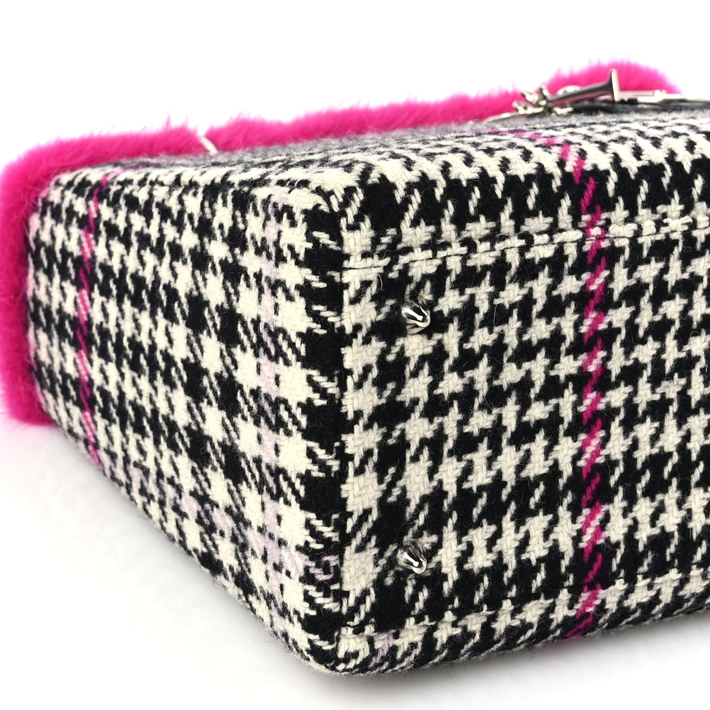 Christian Dior Tweed Crocodile Mink Plaid Medium Lady Dior Black Pink White