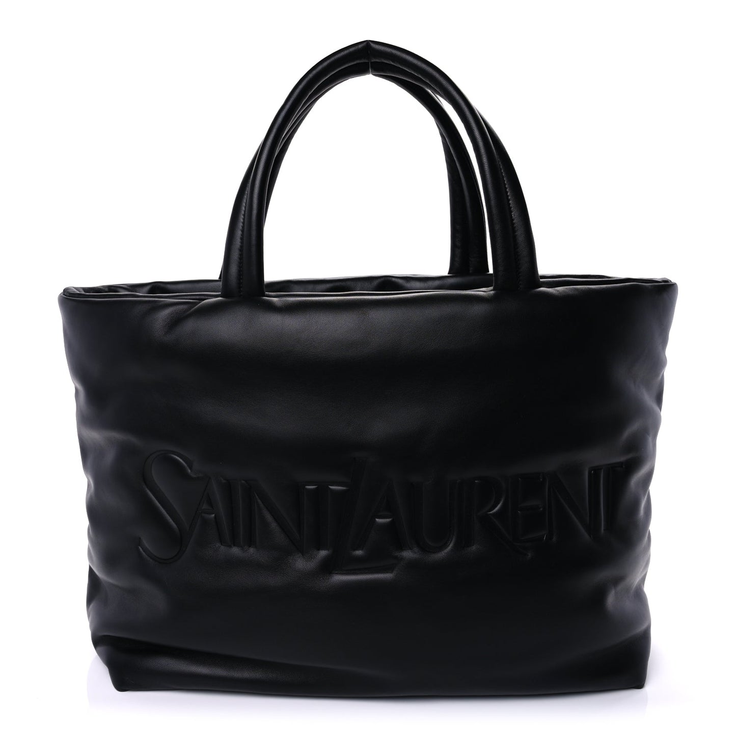 Saint Laurent Lambskin Wide Puffer Tote  Black