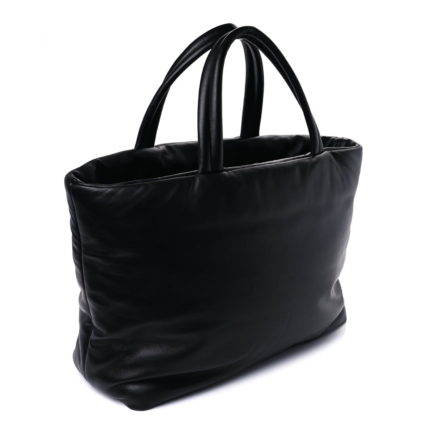 Saint Laurent Lambskin Wide Puffer Tote  Black