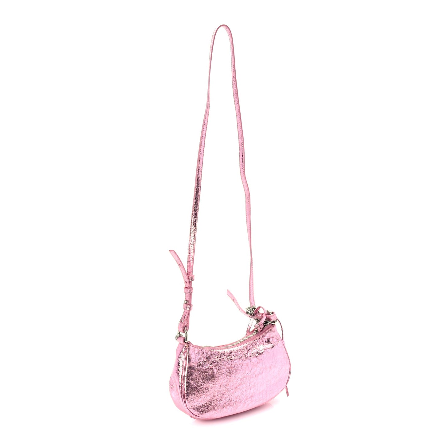 Balenciaga Metallic Agneau Arena Crystal Le Cagole Mini Purse With Chain Met Pink