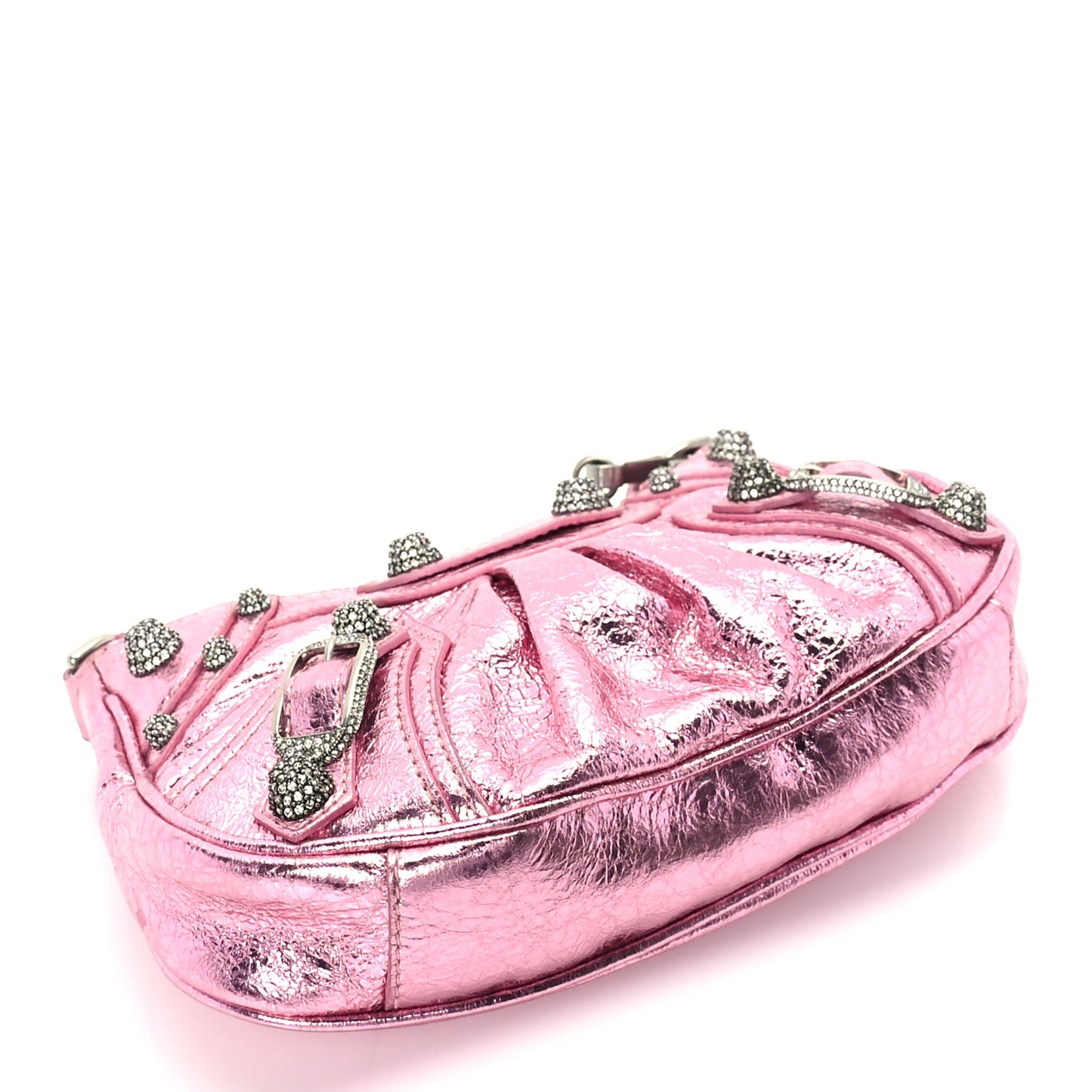 Balenciaga Metallic Agneau Arena Crystal Le Cagole Mini Purse With Chain Met Pink