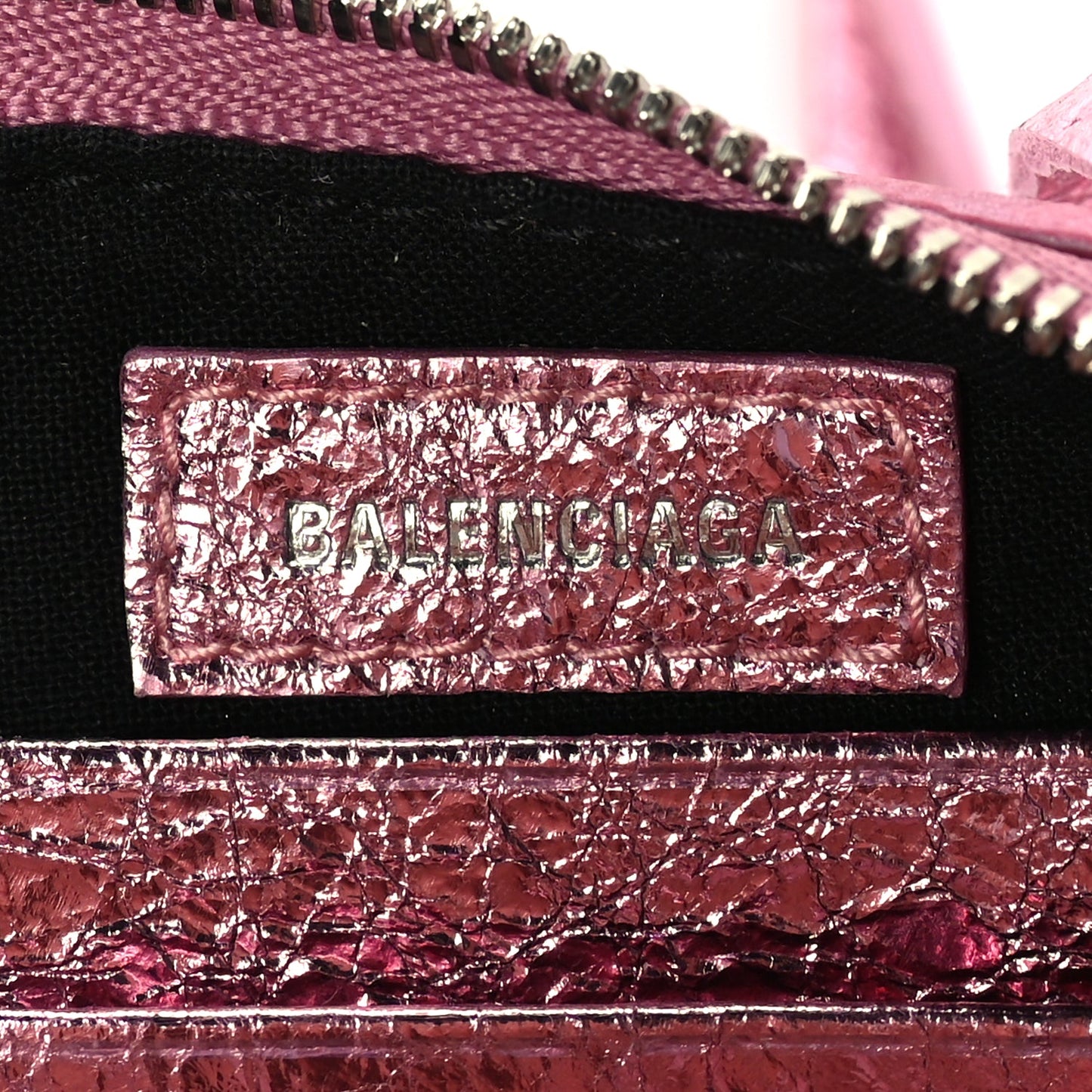 Balenciaga Metallic Agneau Arena Crystal Le Cagole Mini Purse With Chain Met Pink