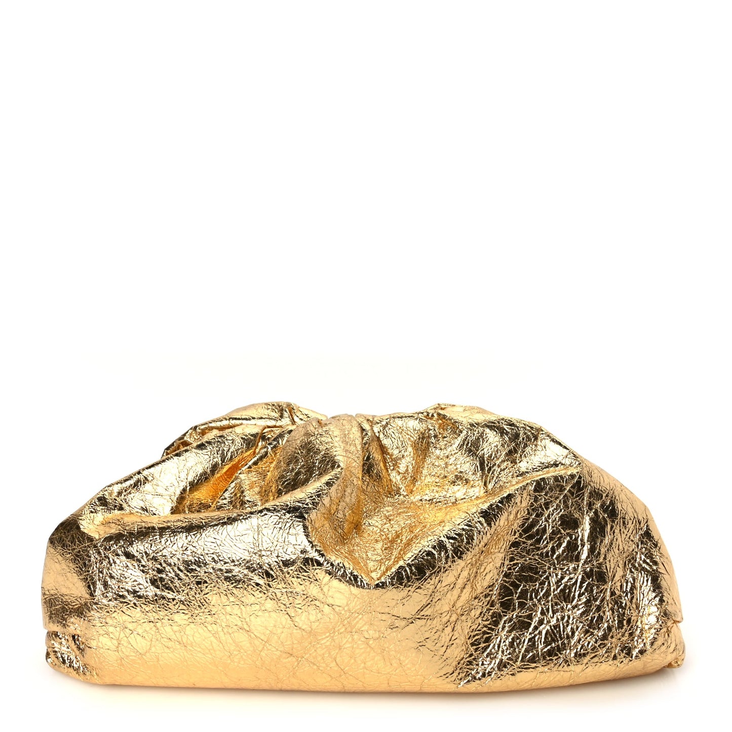 Bottega Veneta Metallic Crinkled Lambskin The Pouch Oversized Clutch Oro