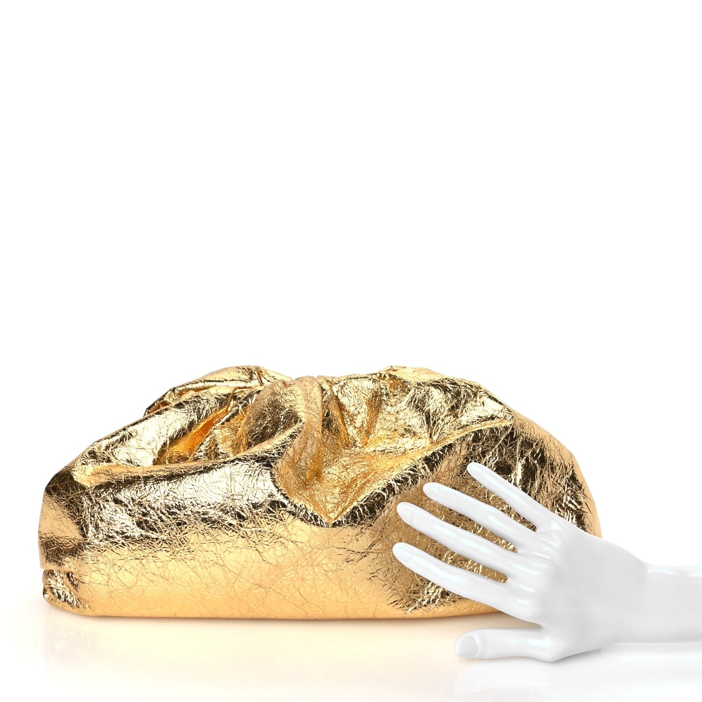 Bottega Veneta Metallic Crinkled Lambskin The Pouch Oversized Clutch Oro