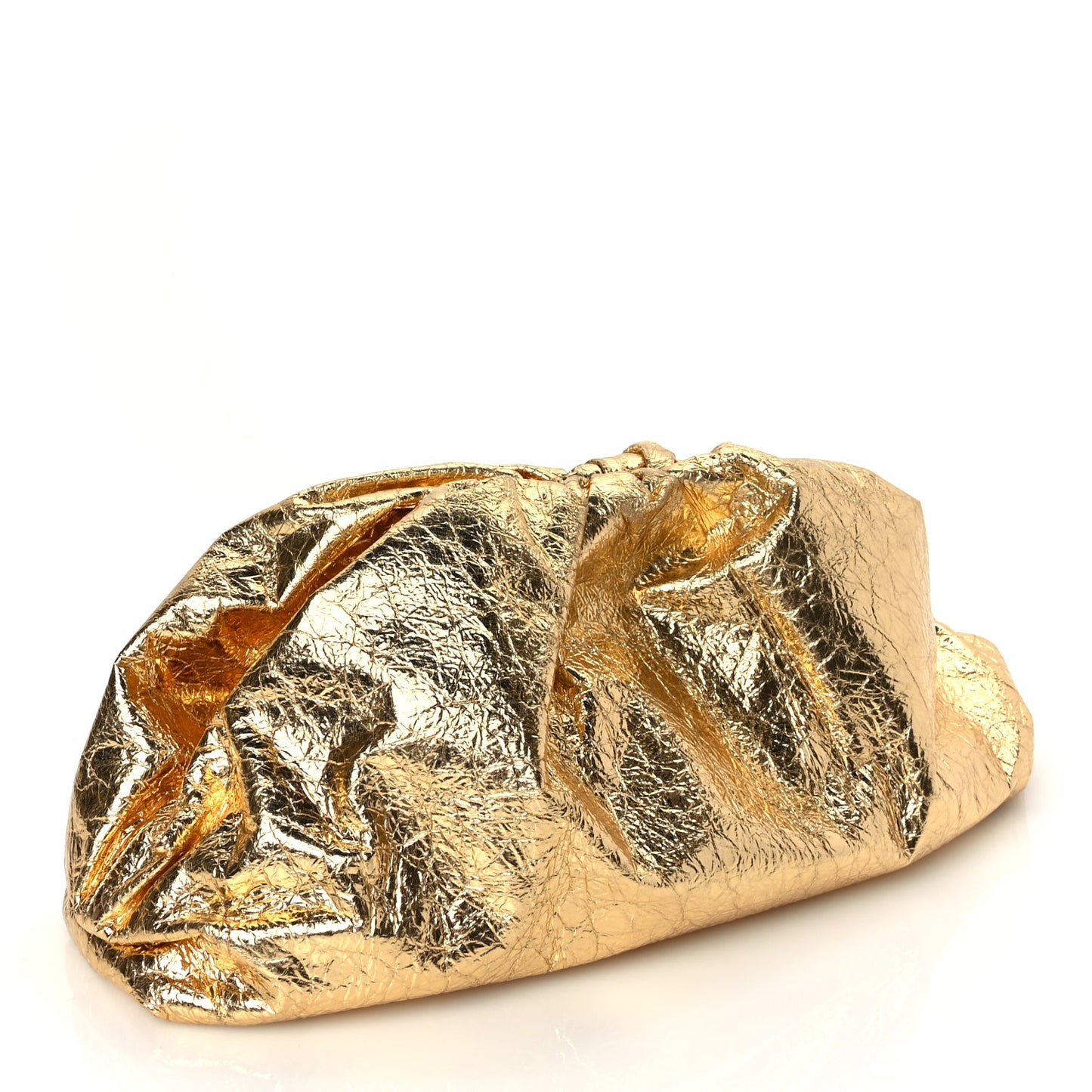Bottega Veneta Metallic Crinkled Lambskin The Pouch Oversized Clutch Oro