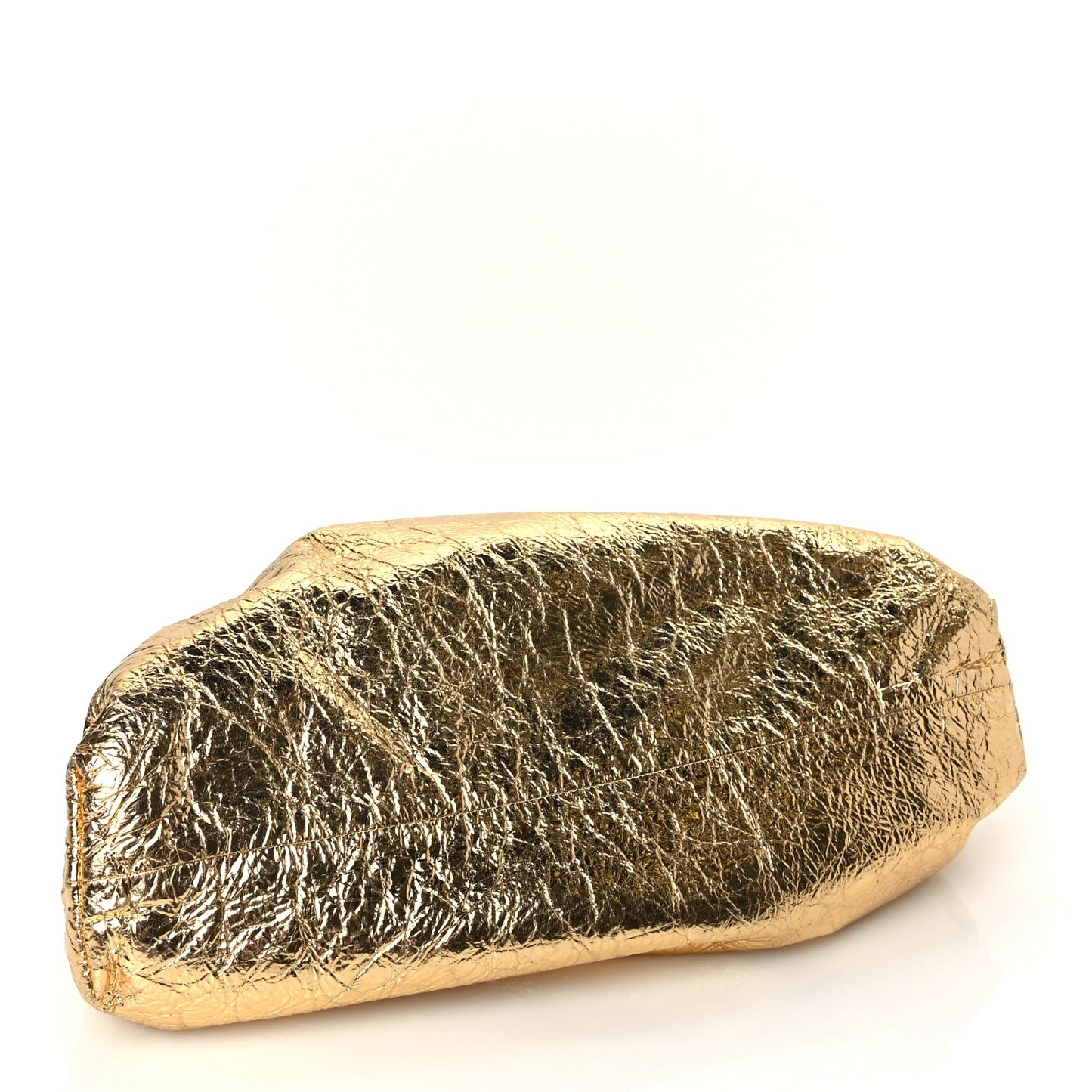 Bottega Veneta Metallic Crinkled Lambskin The Pouch Oversized Clutch Oro