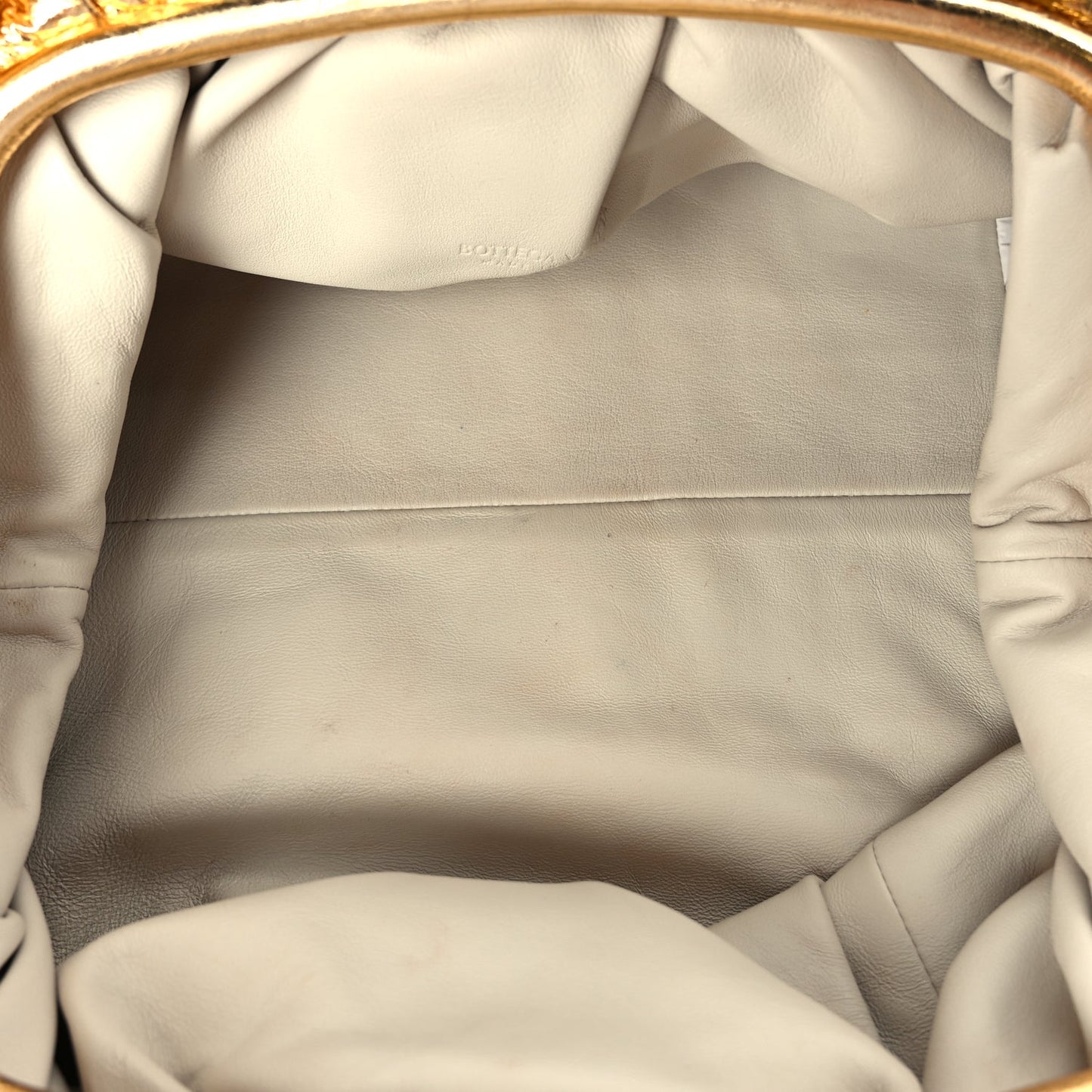 Bottega Veneta Metallic Crinkled Lambskin The Pouch Oversized Clutch Oro