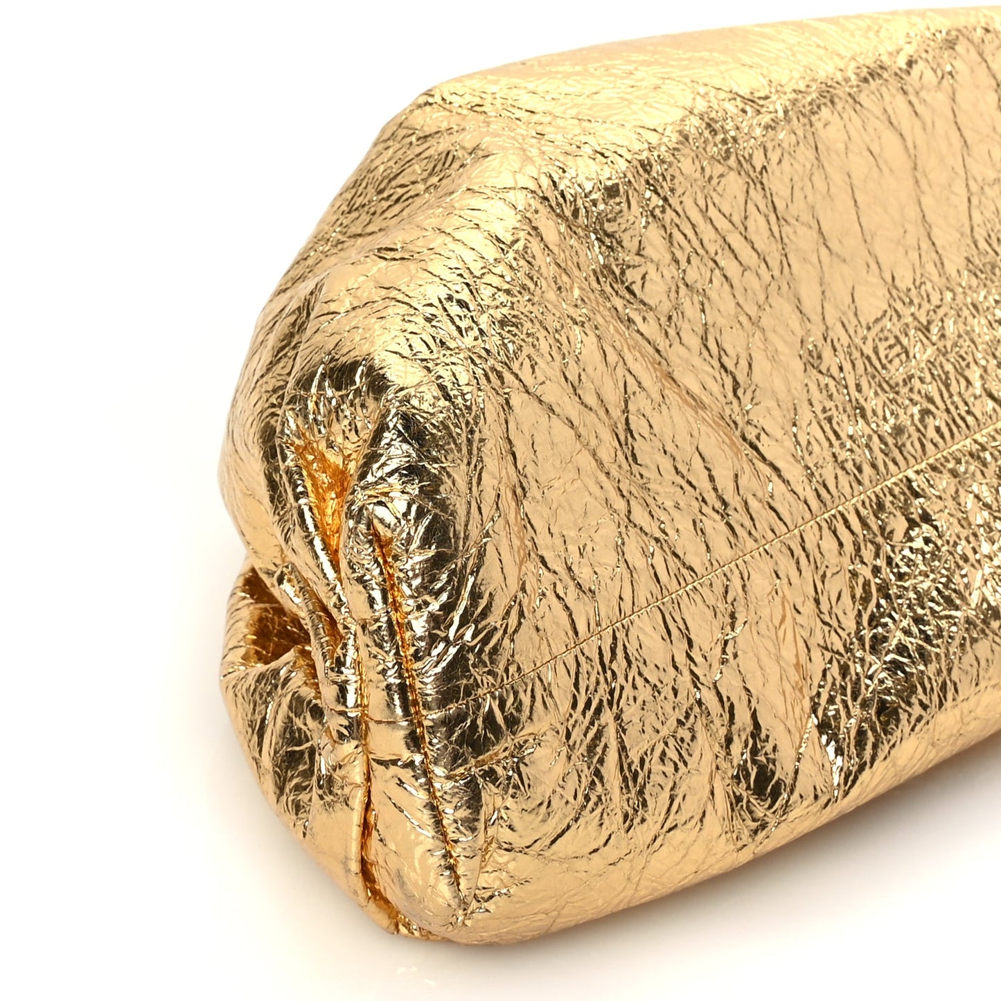Bottega Veneta Metallic Crinkled Lambskin The Pouch Oversized Clutch Oro