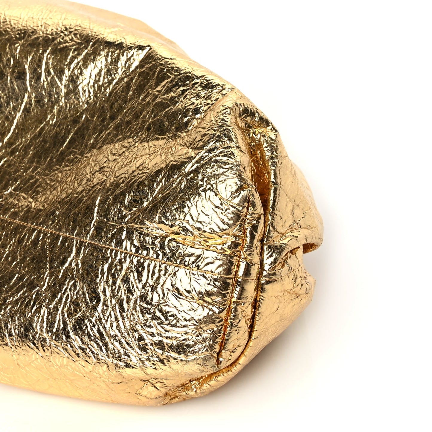 Bottega Veneta Metallic Crinkled Lambskin The Pouch Oversized Clutch Oro