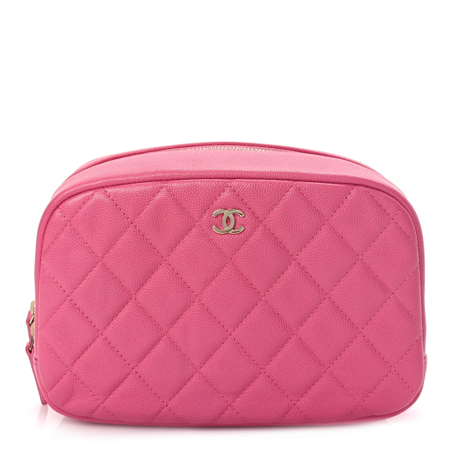 Chanel Caviar Quilted Medium Curvy Pouch Cosmetic Case Pink