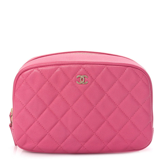 Chanel Caviar Quilted Medium Curvy Pouch Cosmetic Case Pink