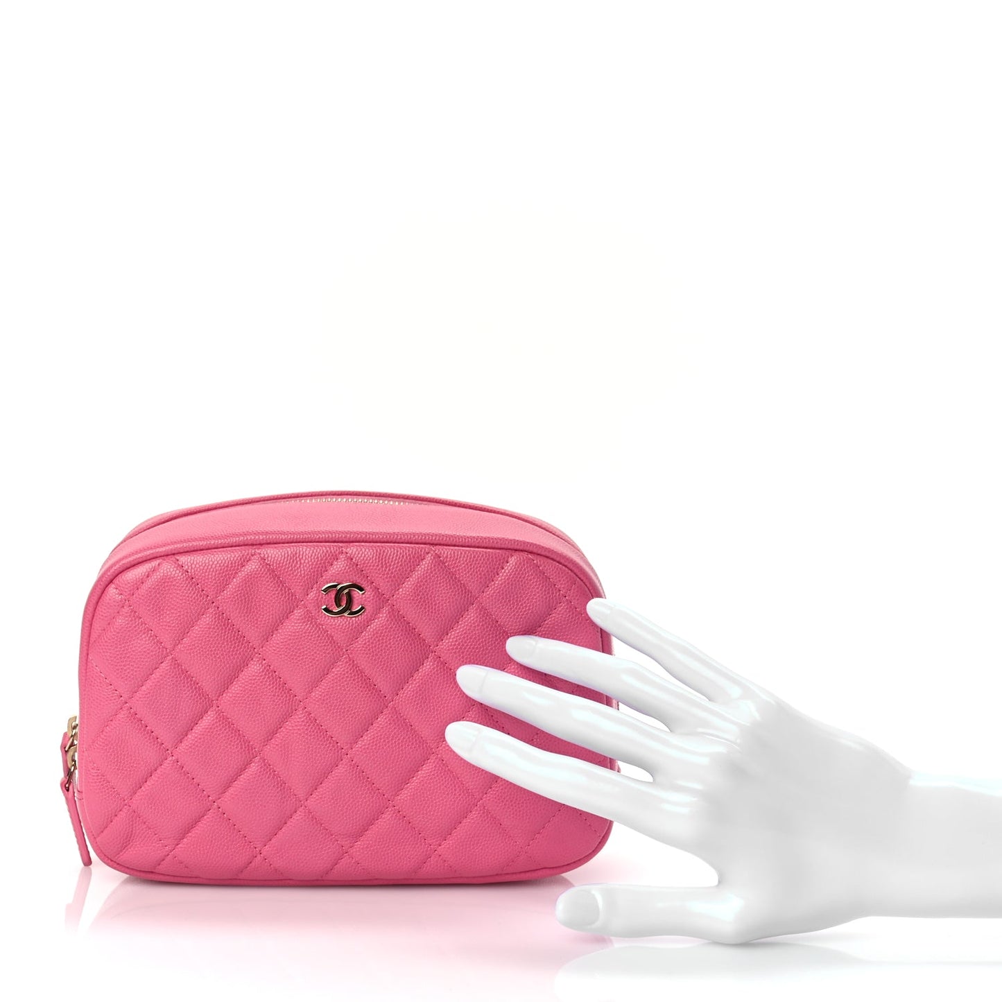Chanel Caviar Quilted Medium Curvy Pouch Cosmetic Case Pink