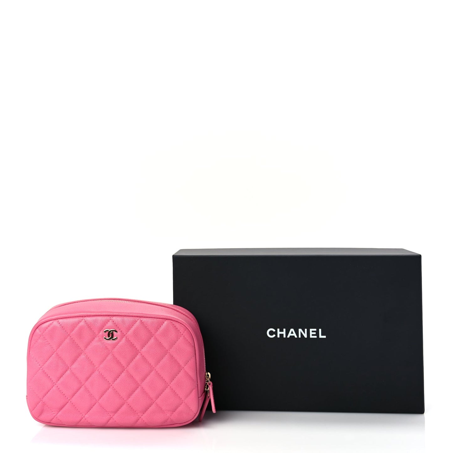 Chanel Caviar Quilted Medium Curvy Pouch Cosmetic Case Pink
