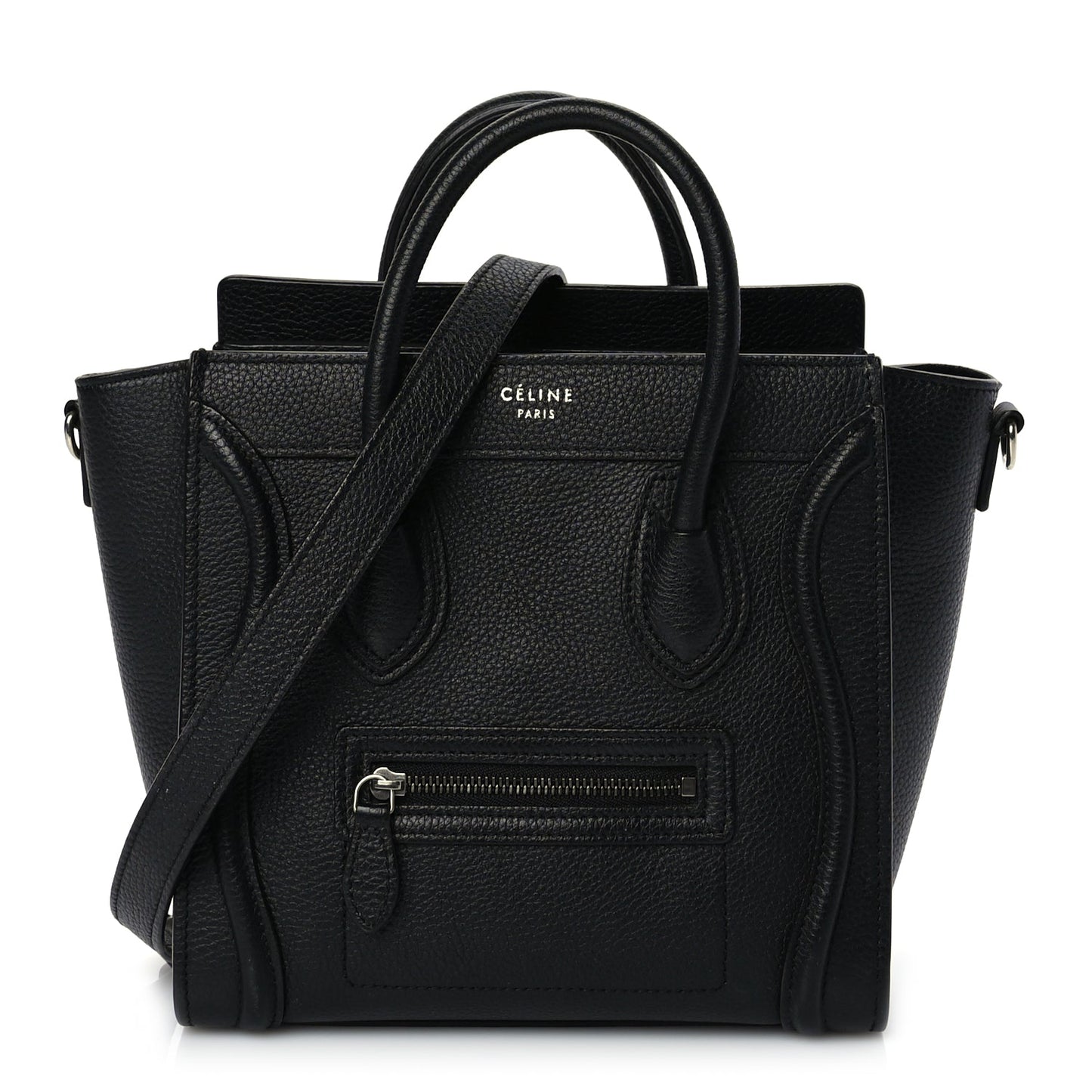 Celine Drummed Calfskin Nano Luggage Black