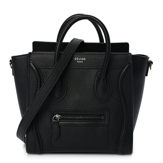 Celine Drummed Calfskin Nano Luggage Black