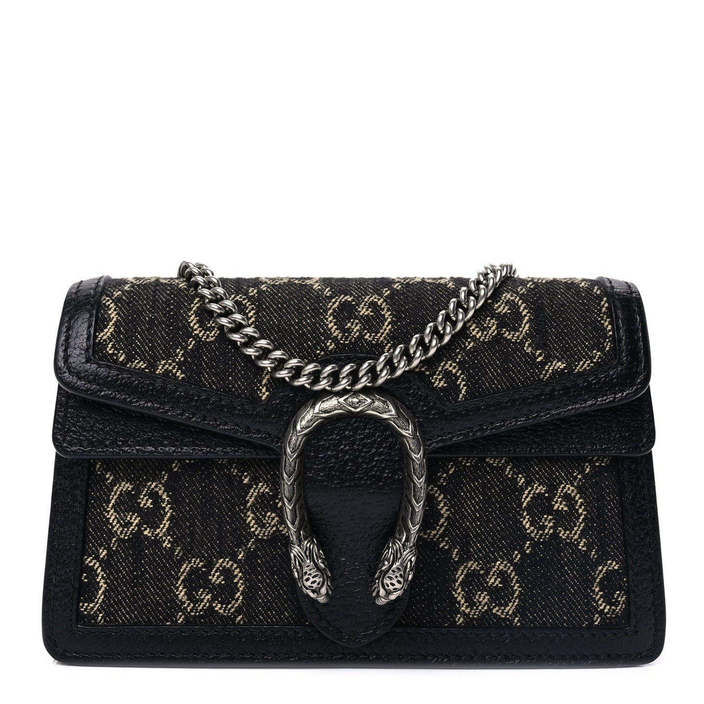 Gucci Jacquard Black Denim GG Monogram Super Mini Dionysus Shoulder Bag Black Ivory