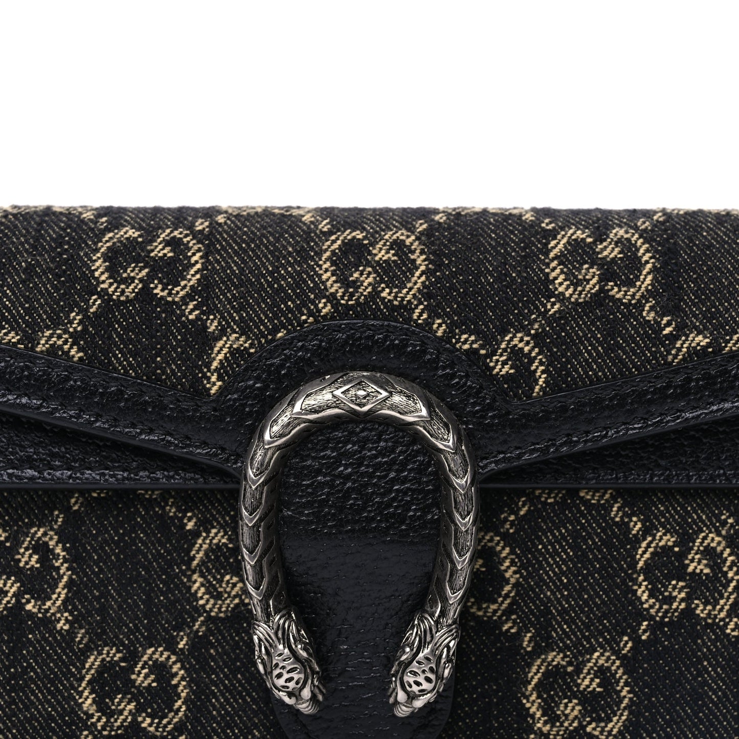 Gucci Jacquard Black Denim GG Monogram Super Mini Dionysus Shoulder Bag Black Ivory