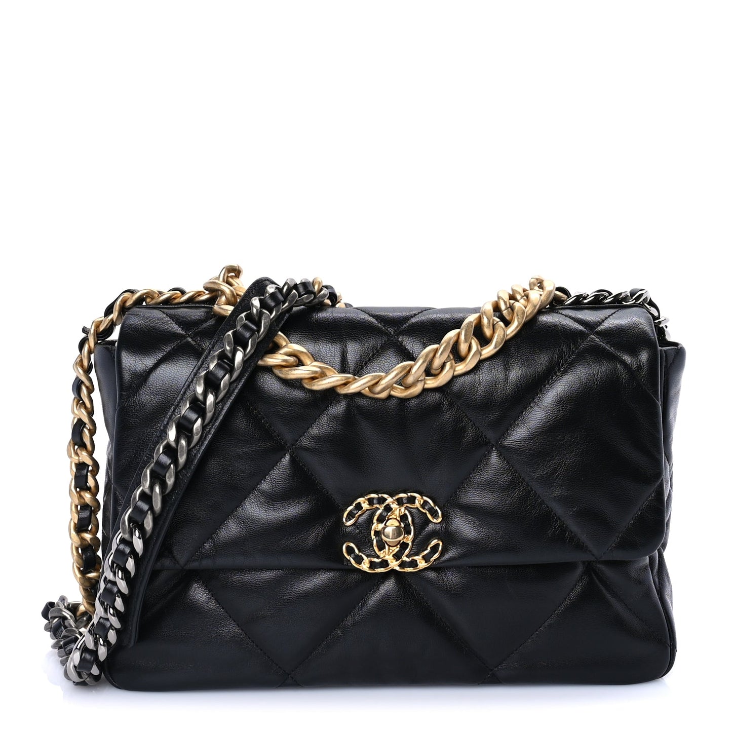 Chanel Goatskin Quilted Large Chanel 19 Flap Black