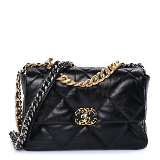 Chanel Goatskin Quilted Large Chanel 19 Flap Black