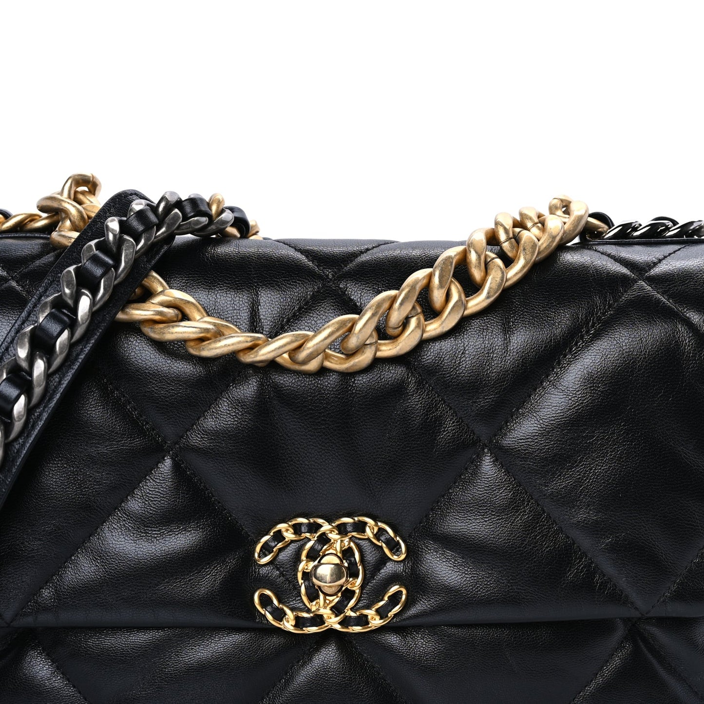 Chanel Goatskin Quilted Large Chanel 19 Flap Black