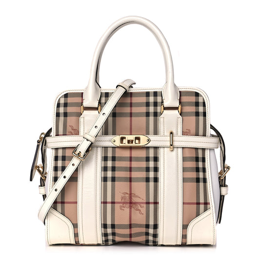 Burberry Haymarket Check Medium Minford Portrait Tote White