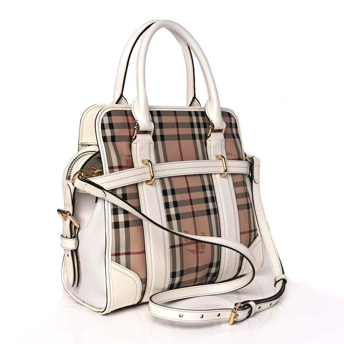Burberry Haymarket Check Medium Minford Portrait Tote White
