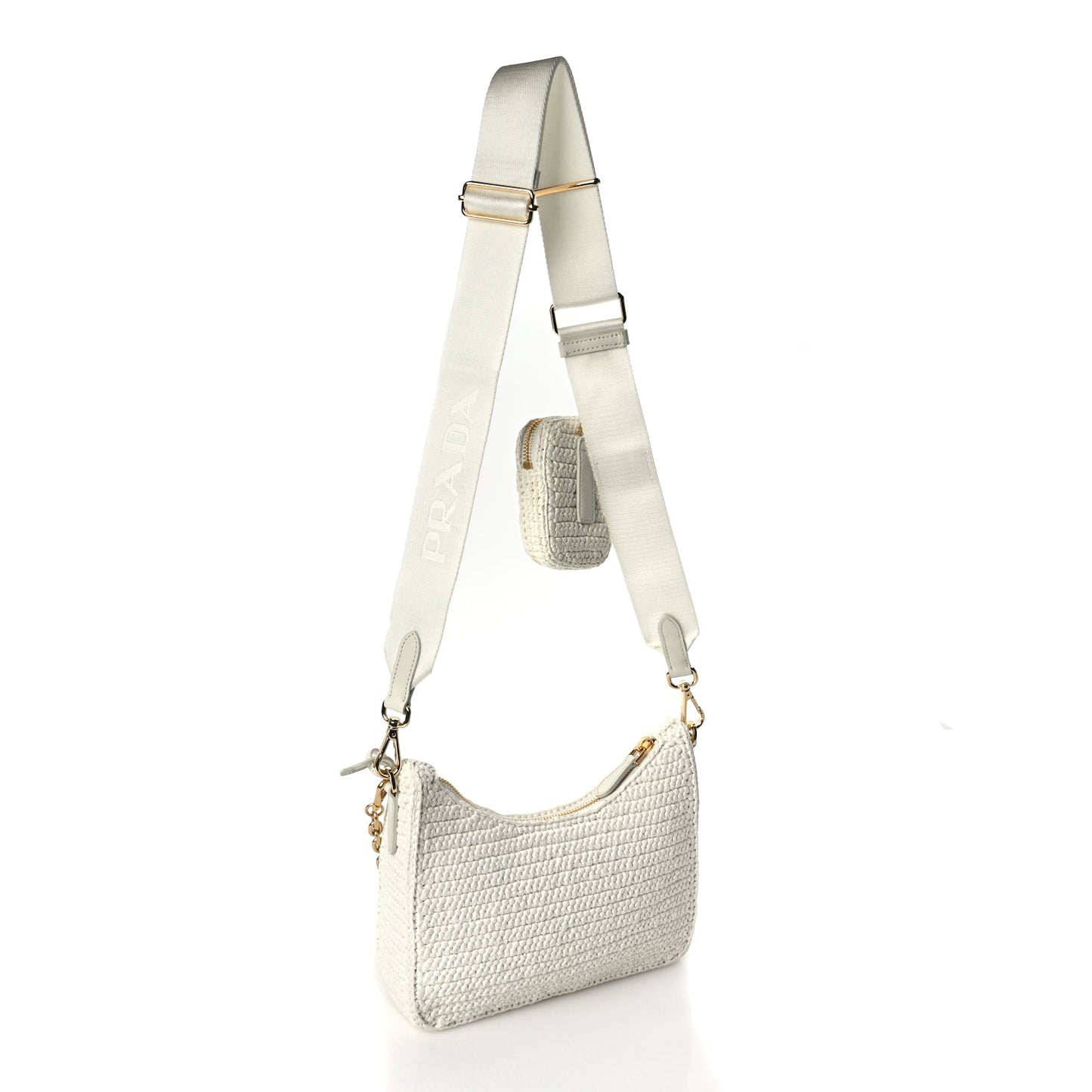 Prada Yarn Raffia Effect Crochet Re-Edition 2005 Shoulder Bag White