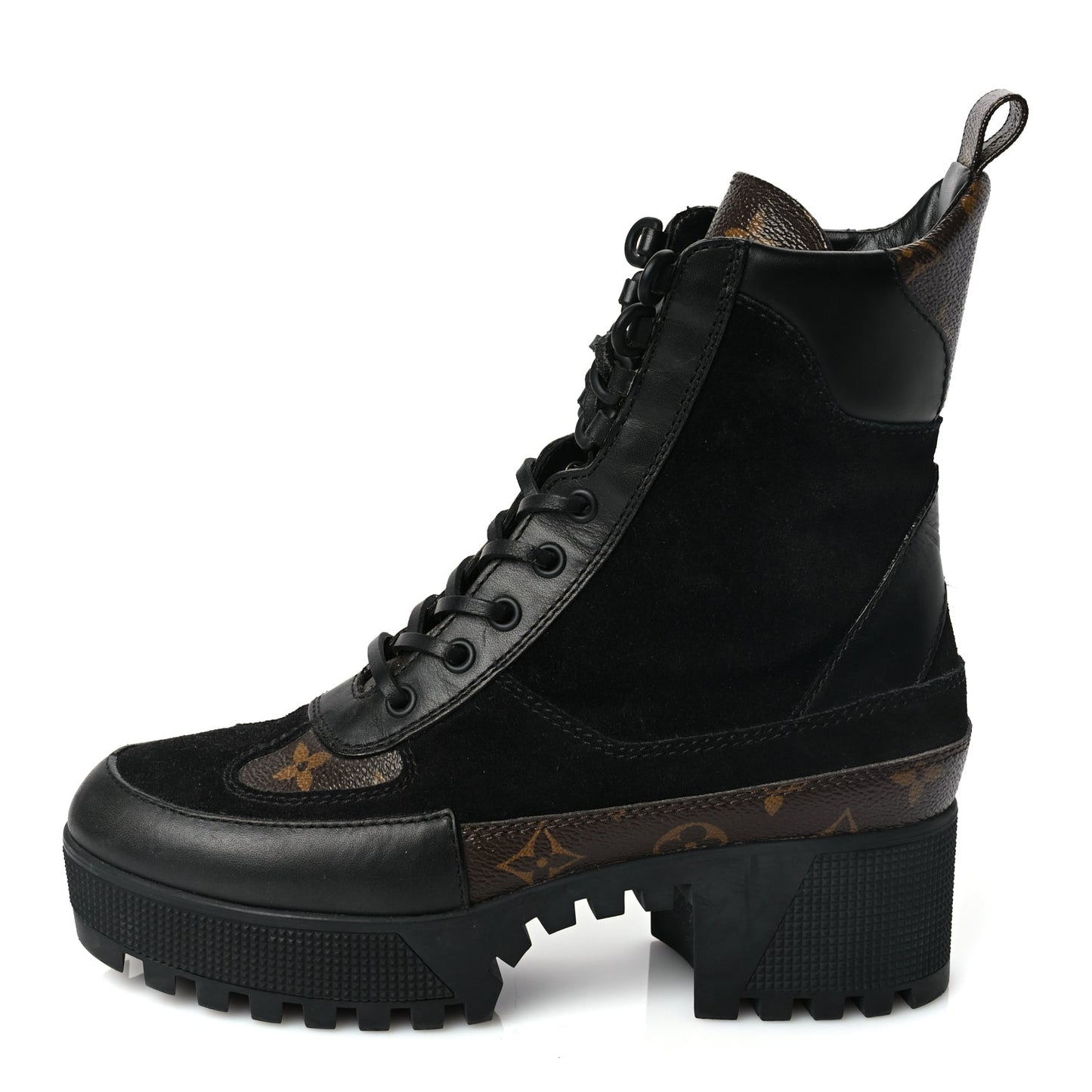 Louis Vuitton Suede Calfskin Monogram Laureate Platform Desert Boots 36.5 Black