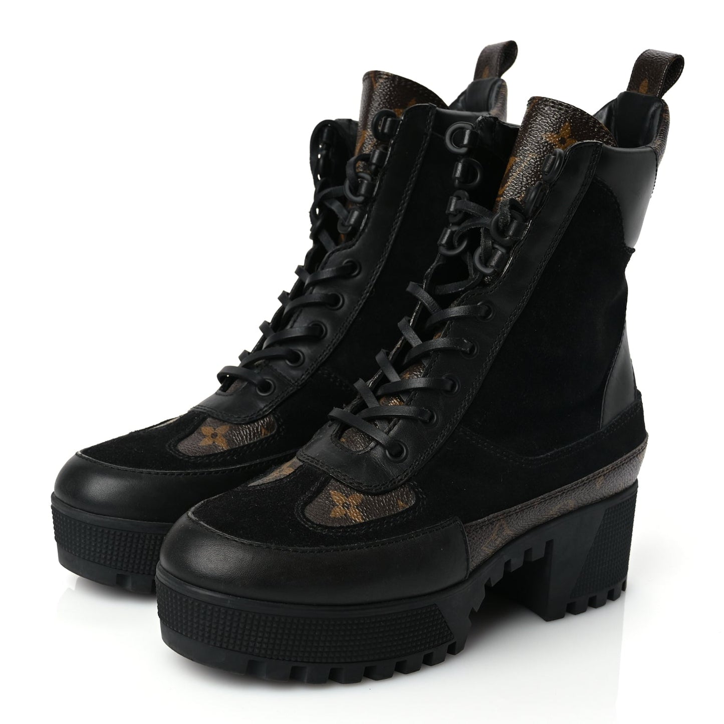 Louis Vuitton Suede Calfskin Monogram Laureate Platform Desert Boots 36.5 Black
