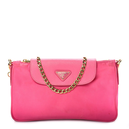 Prada Tessuto Nylon Saffiano Crossbody Bag Fuxia