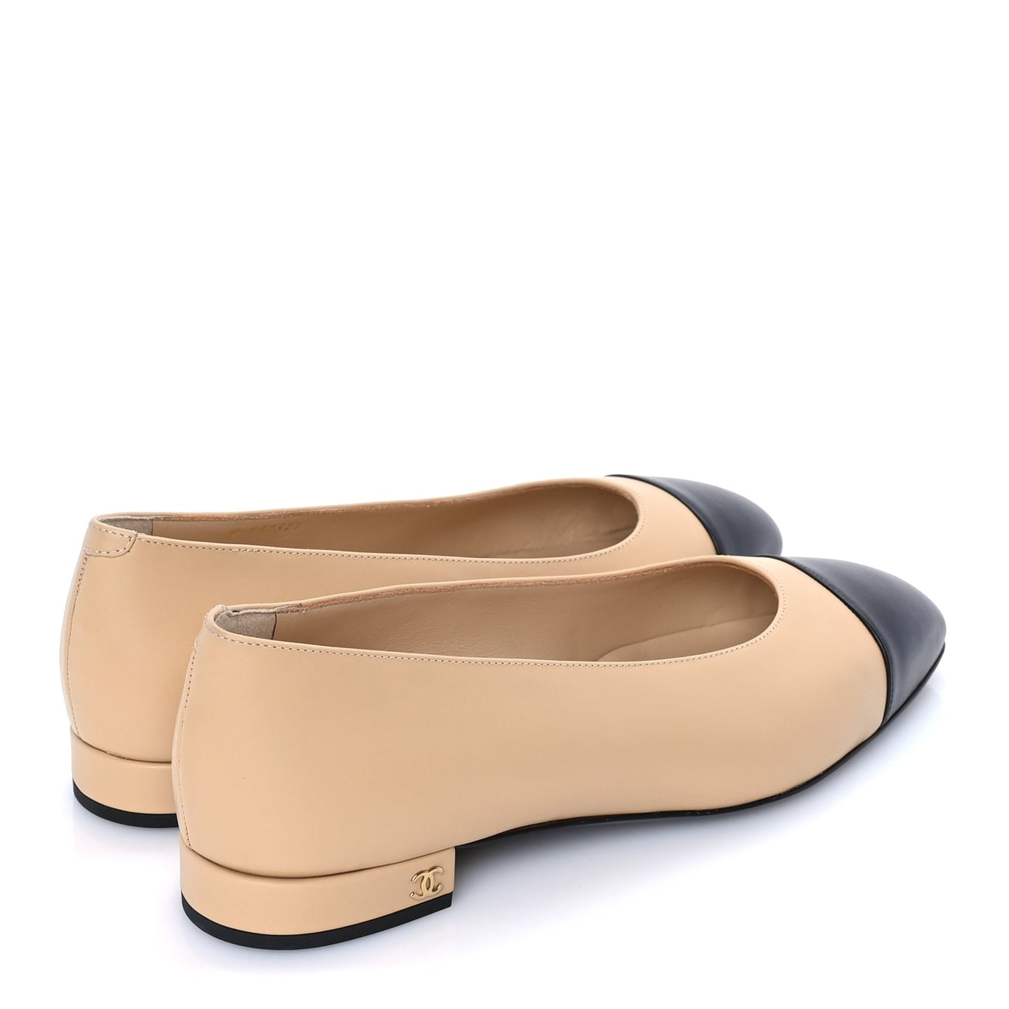 Chanel Lambskin Cap Toe CC Uniform Ballerina Flats 39 Beige Black
