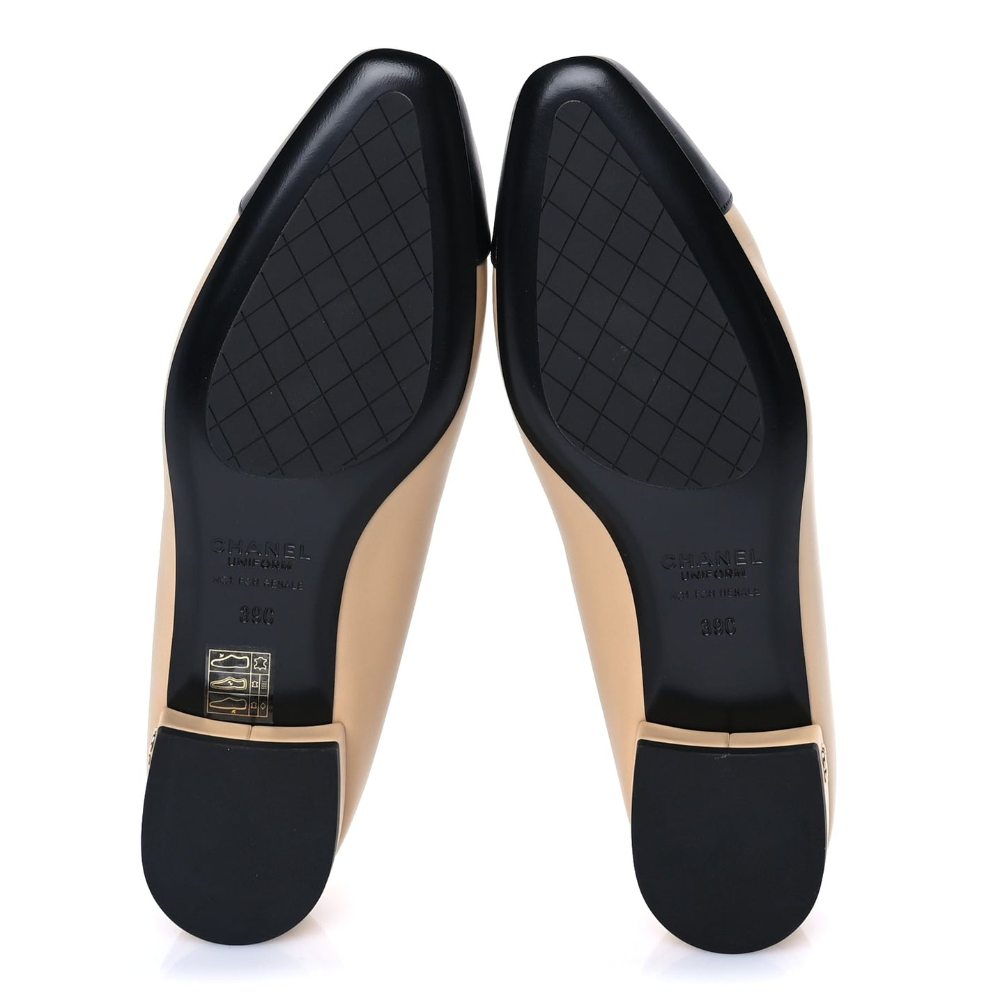 Chanel Lambskin Cap Toe CC Uniform Ballerina Flats 39 Beige Black