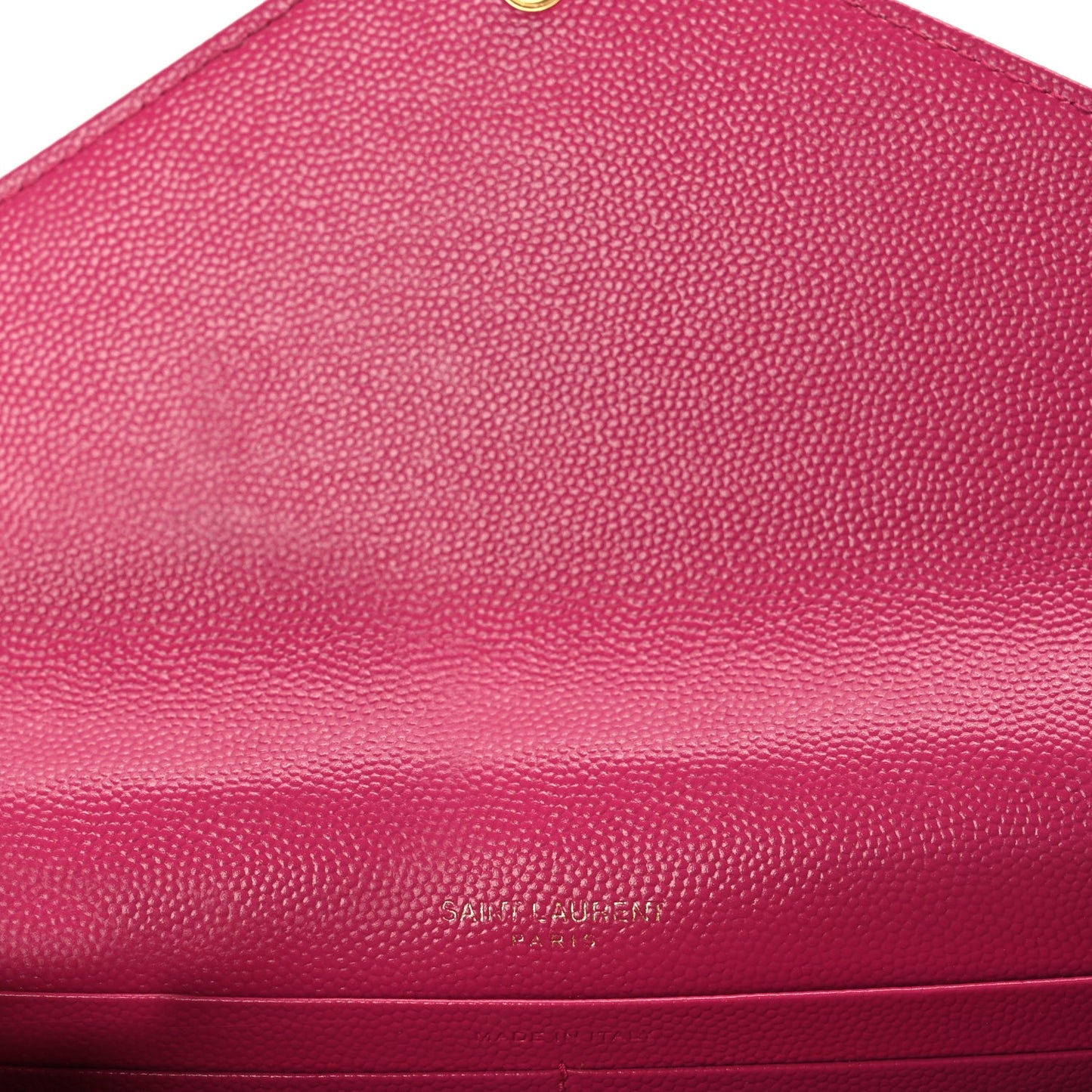 Saint Laurent Grain De Poudre Matelasse Chevron Monogram Envelope Chain Wallet Fresh Fuchsia