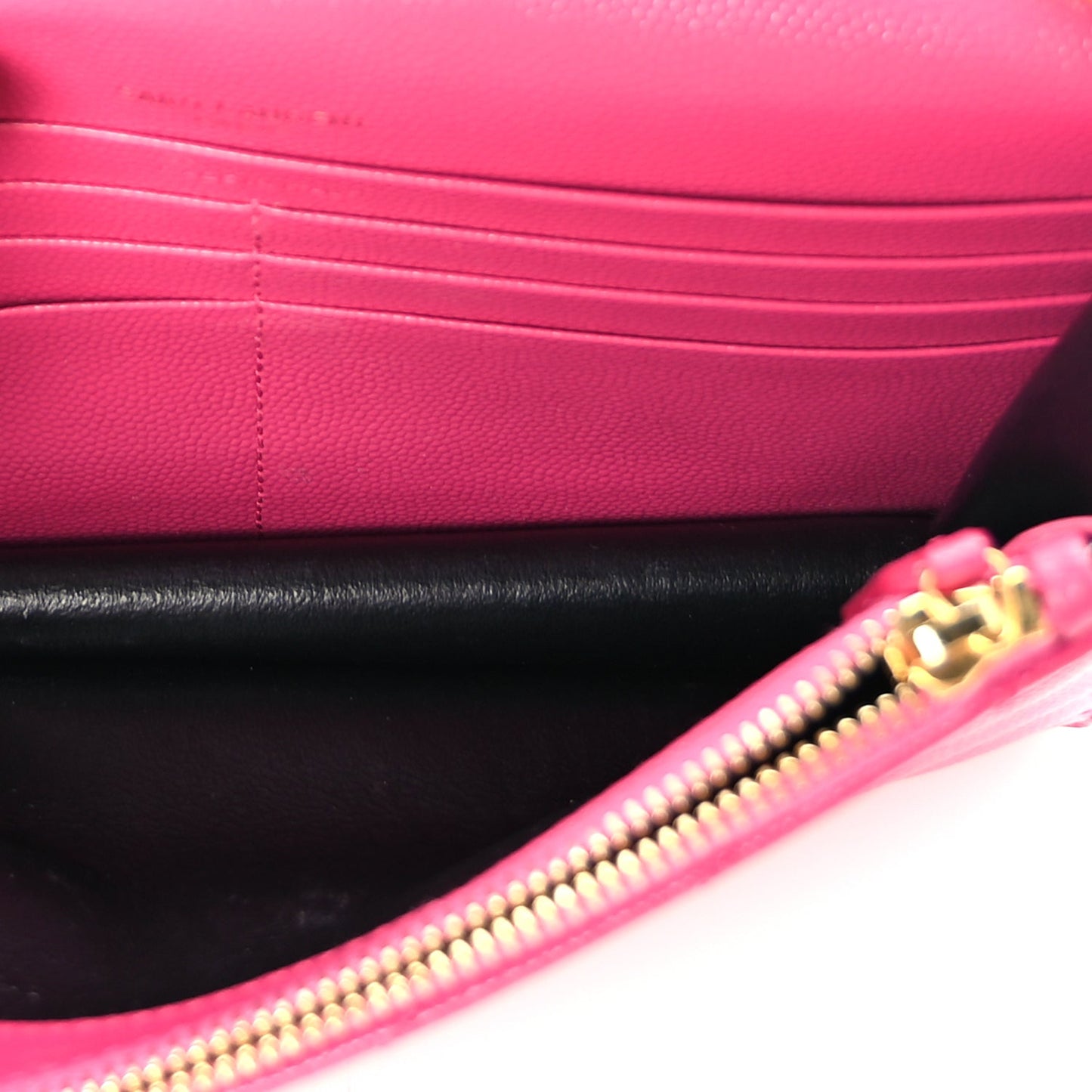 Saint Laurent Grain De Poudre Matelasse Chevron Monogram Envelope Chain Wallet Fresh Fuchsia