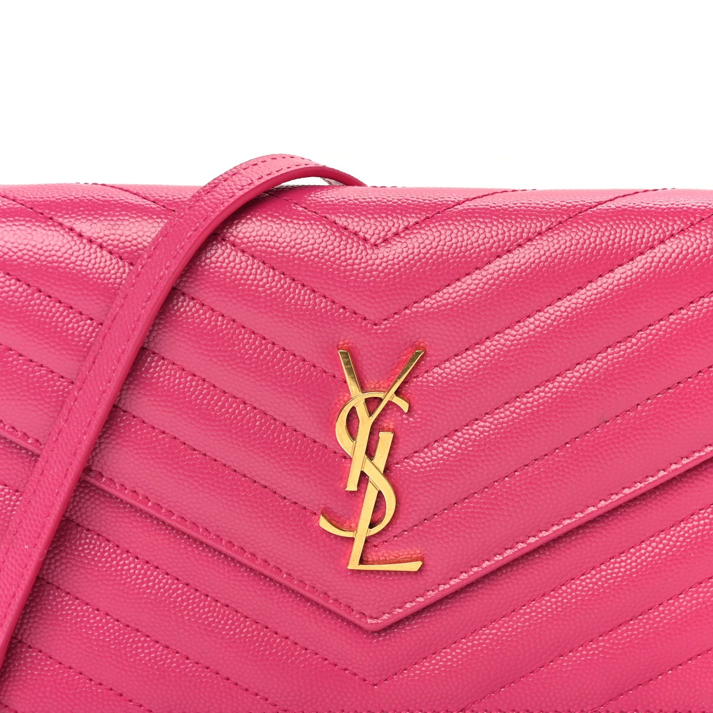 Saint Laurent Grain De Poudre Matelasse Chevron Monogram Envelope Chain Wallet Fresh Fuchsia